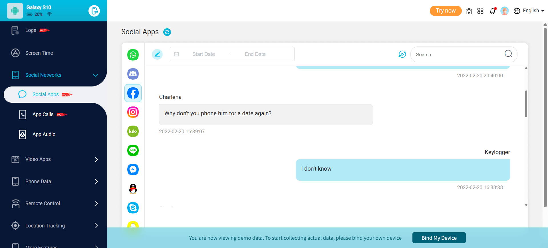 kidsguad pro monitor facebook messages