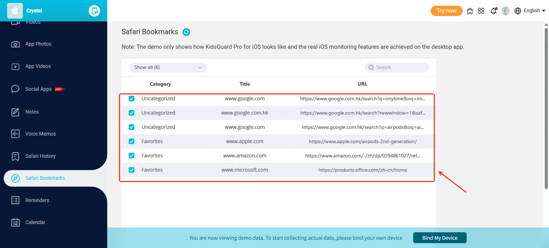 kidsguard pro safari bookmarks tracking