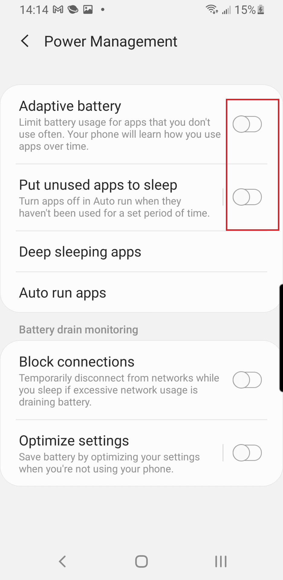 turn off settings