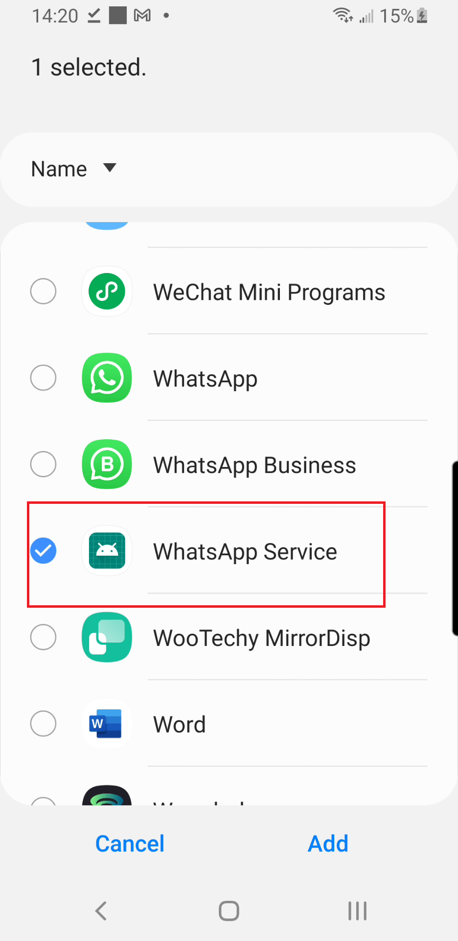 select apps to add