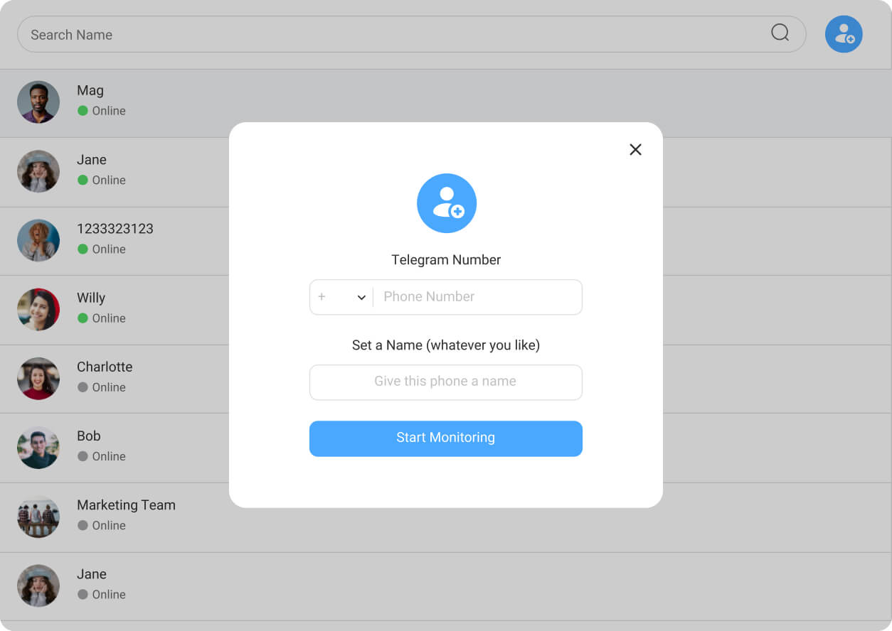 Enter a telegram number for online status checking