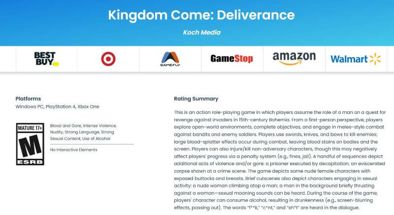 kingdom come deliverance rating