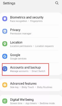 go to accounts and backup on android