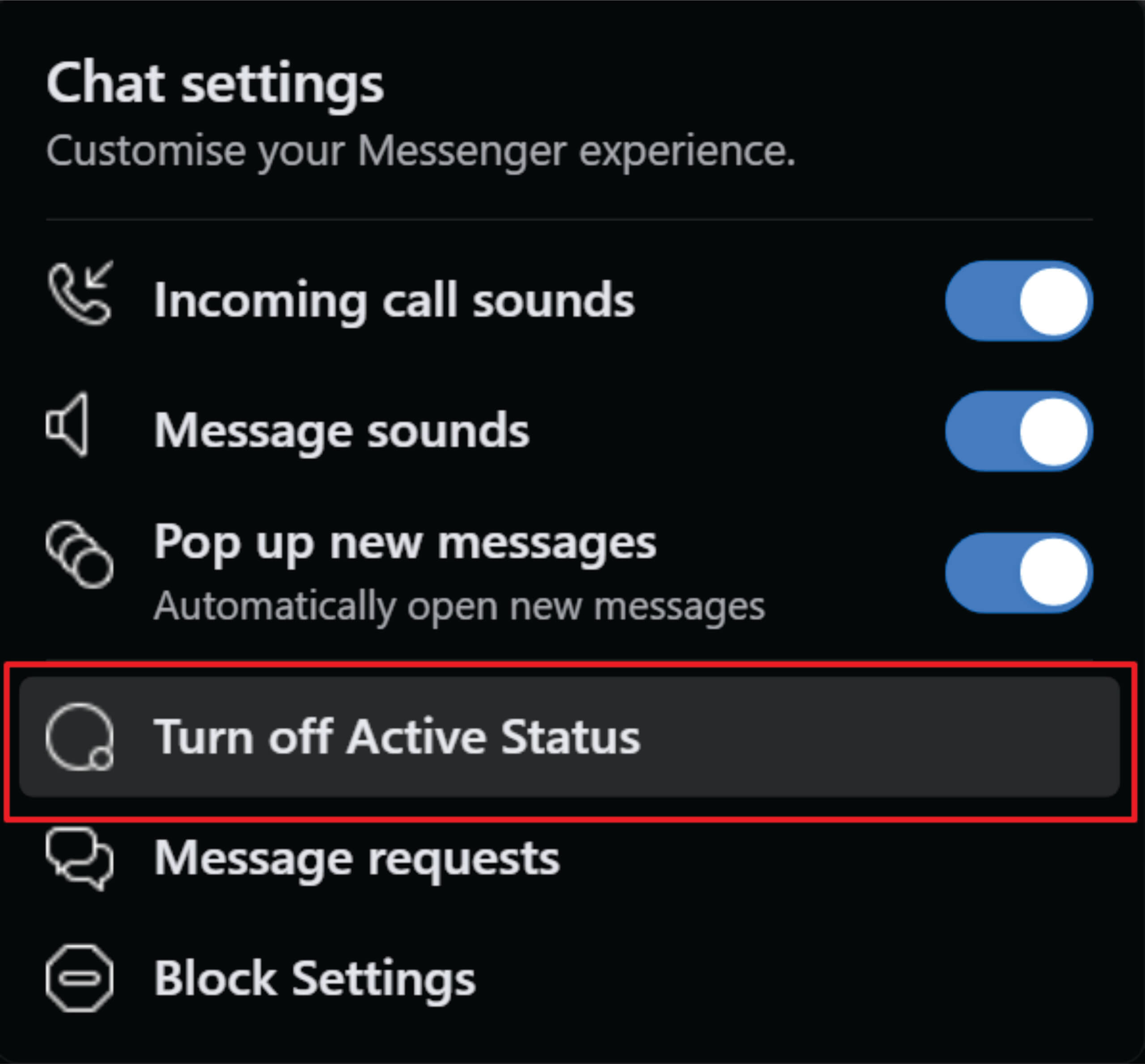 Your own Active Status is turned off