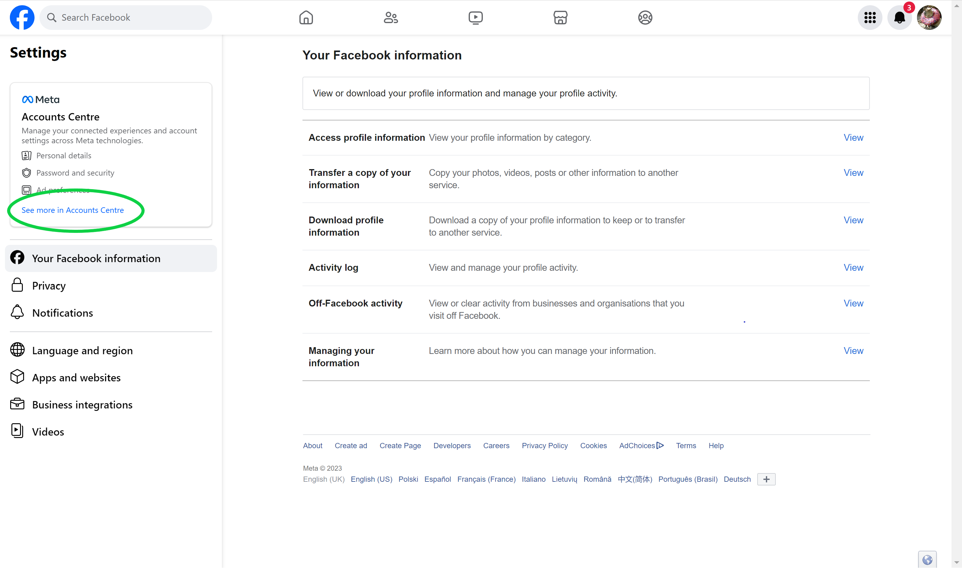 navigating to account settings