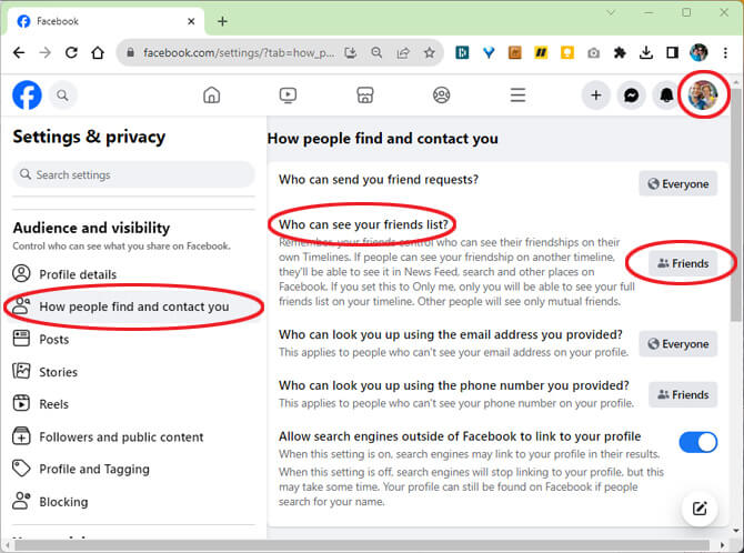 hiding your friends list on Facebook using a desktop browser