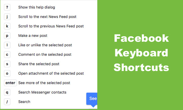 use keyboard shortcuts to navigate Facebook