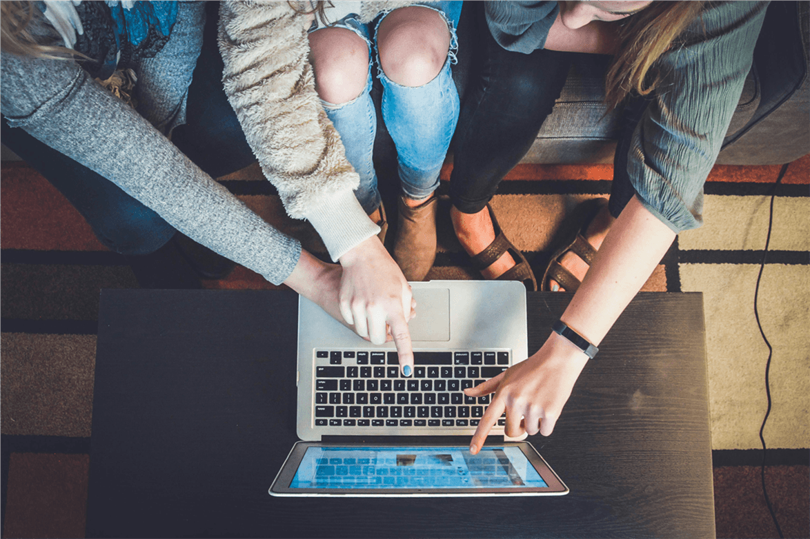 Family using multiple devices at home
