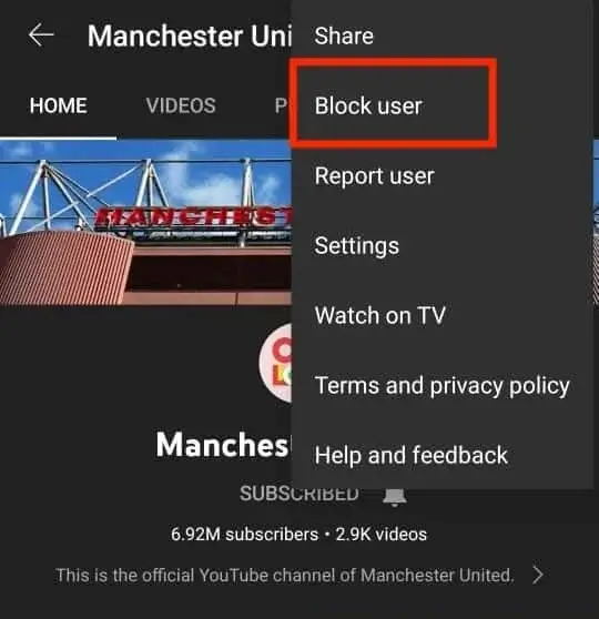 block a youtube channel from mobile phones