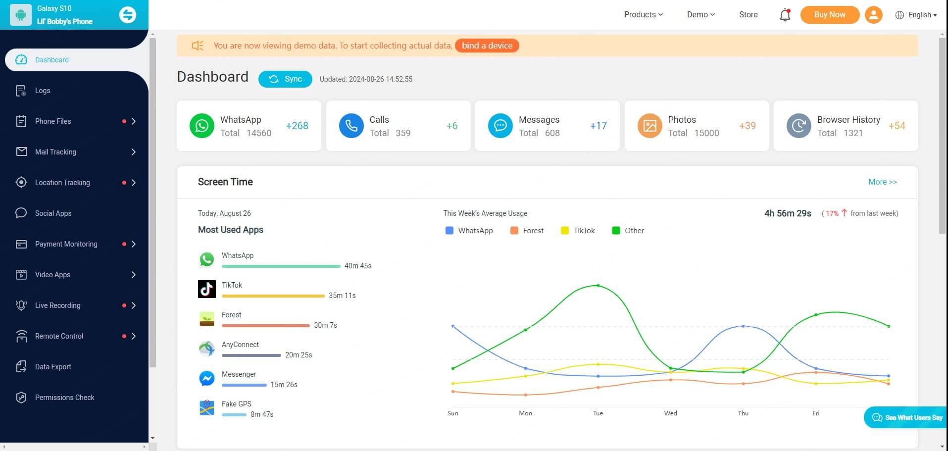 kidsguard pro app dashboard