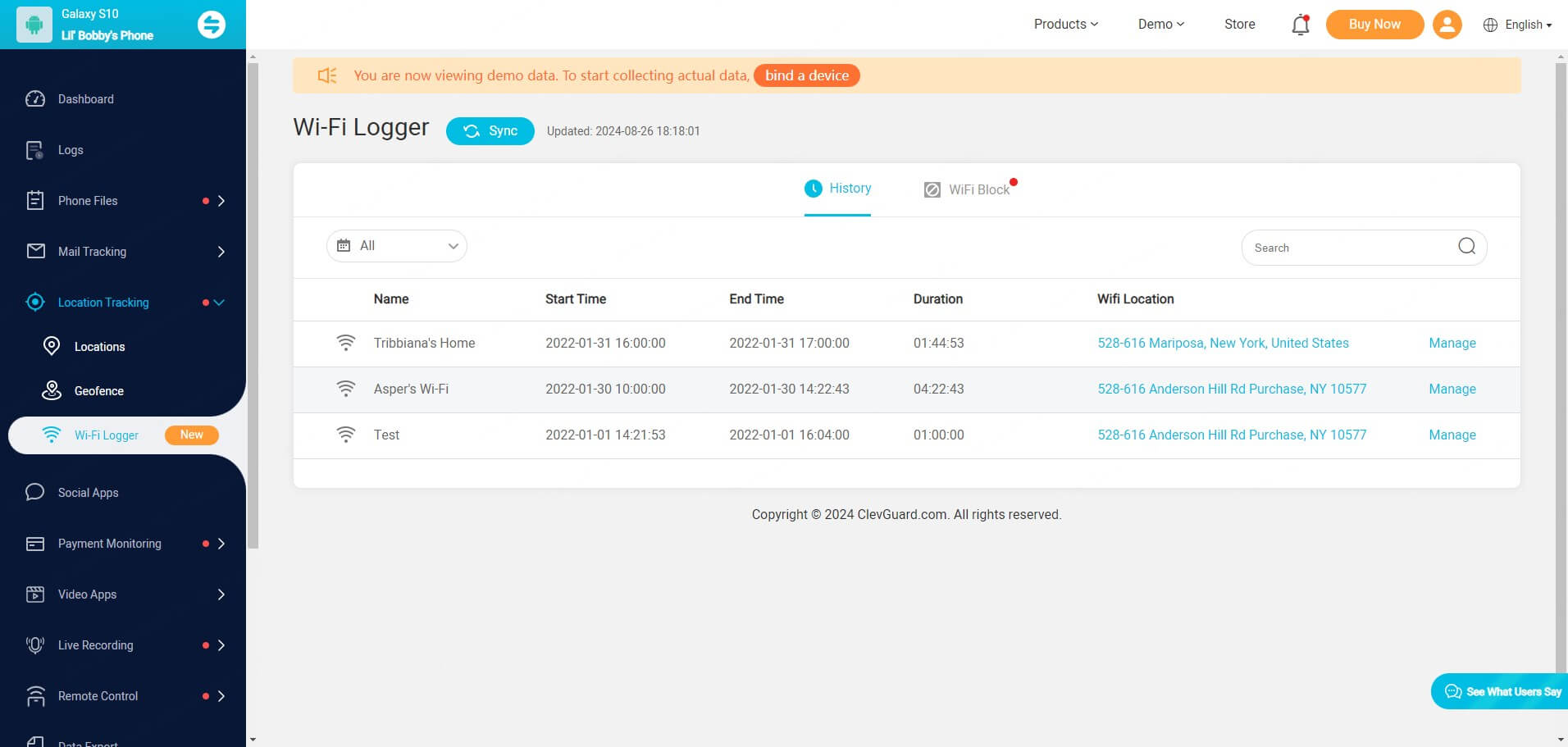 the wi-fi logger tracking of kidsguard pro