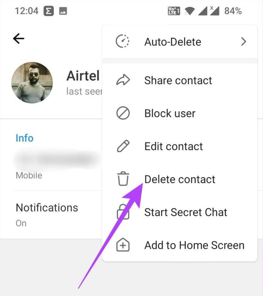 To delete contacts on Telegram using your iPhone