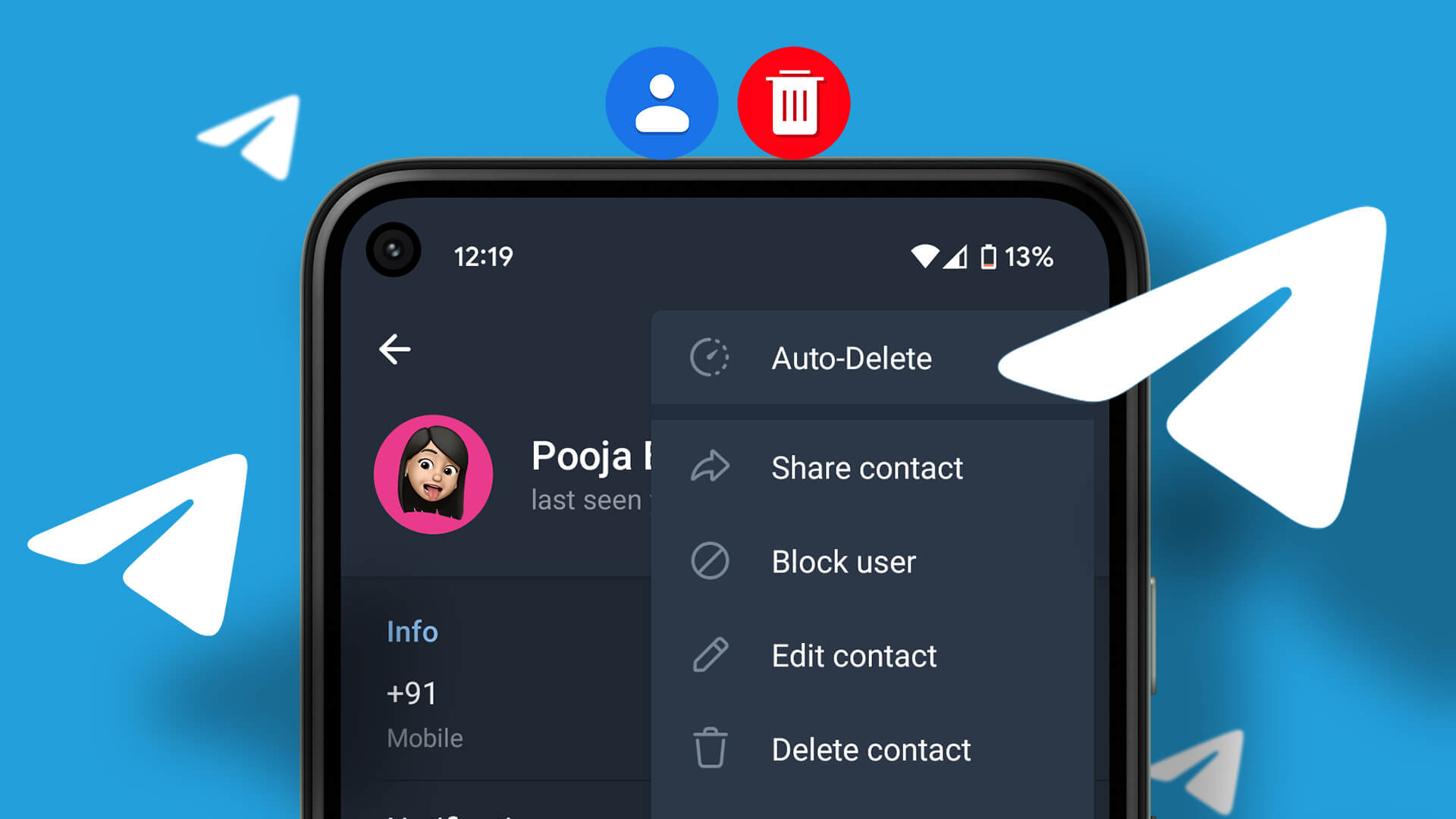 how to delete contacts on Telegram