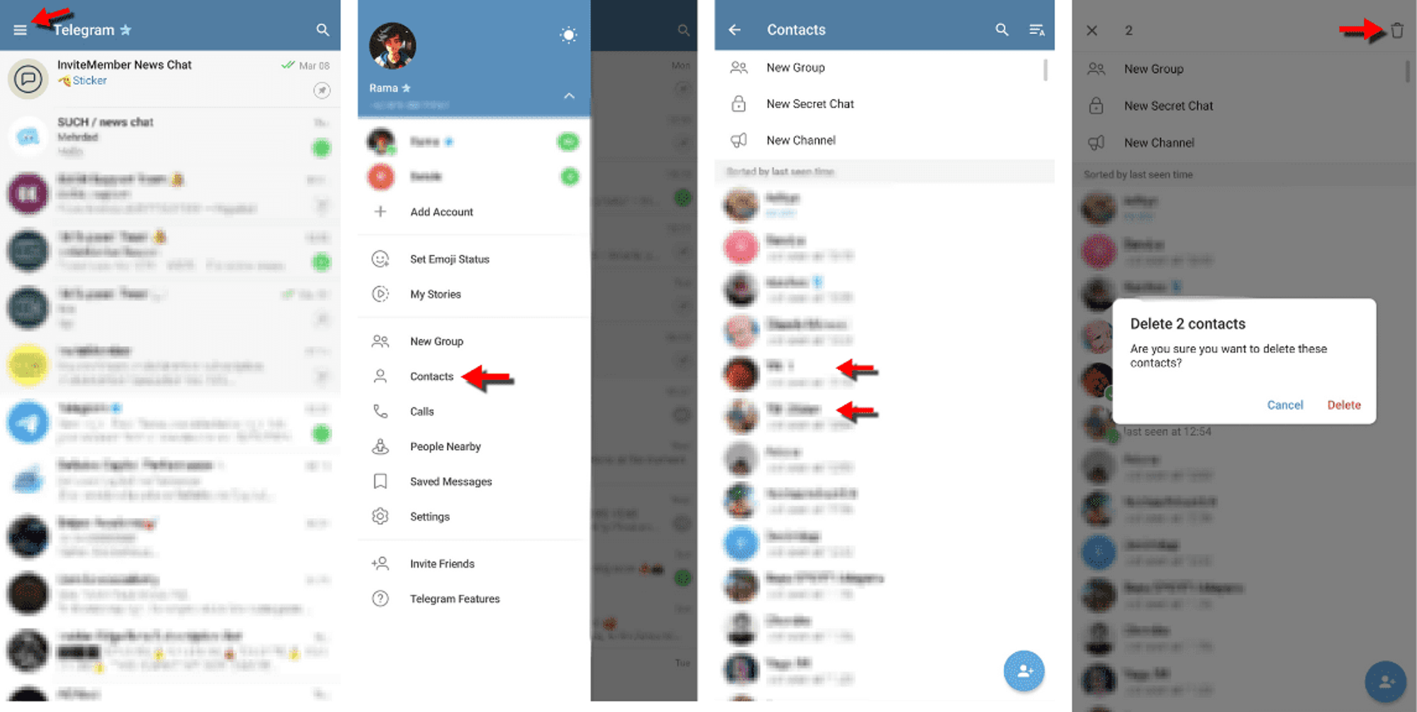 To delete multiple contacts at once