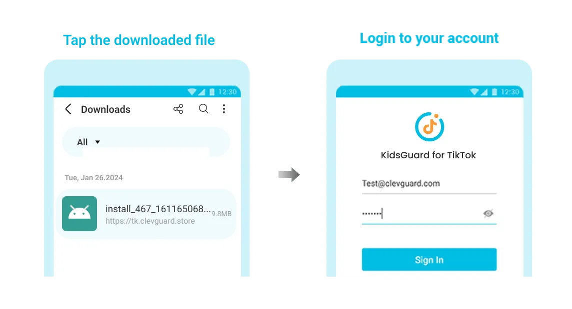 install kidsguard for TikTok on android and login