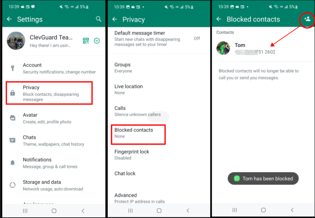 how to block on WhatsApp without opening chat