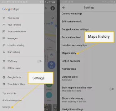 clear Google Maps history on android