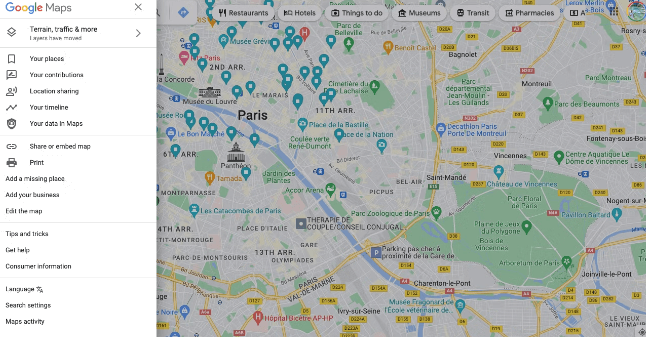 clear Google Maps history on computer