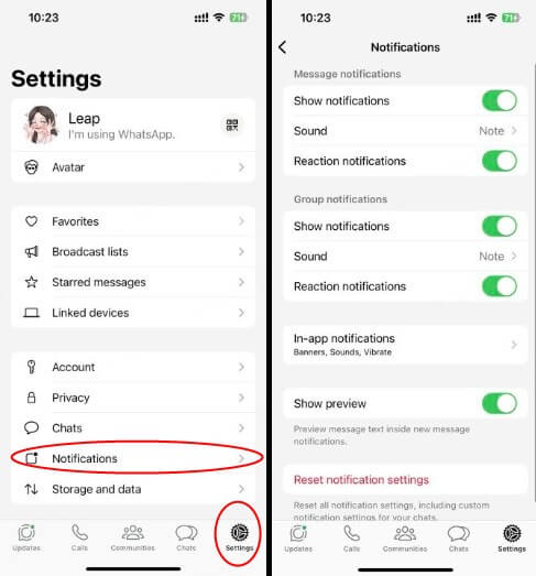   enable whatsapp notification