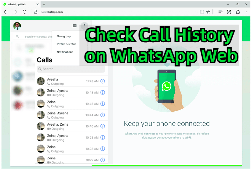 how to check call history in WhatsApp Web