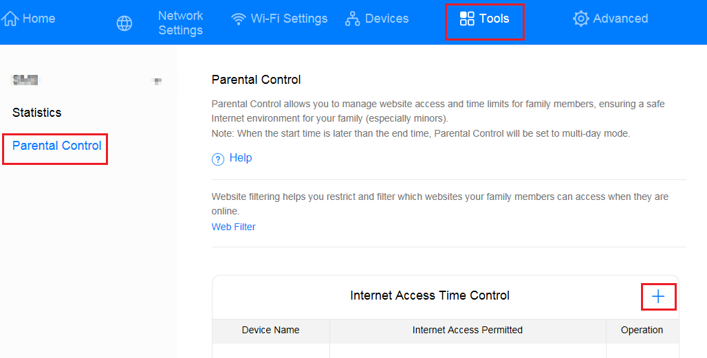 set huawei parental control with CPE