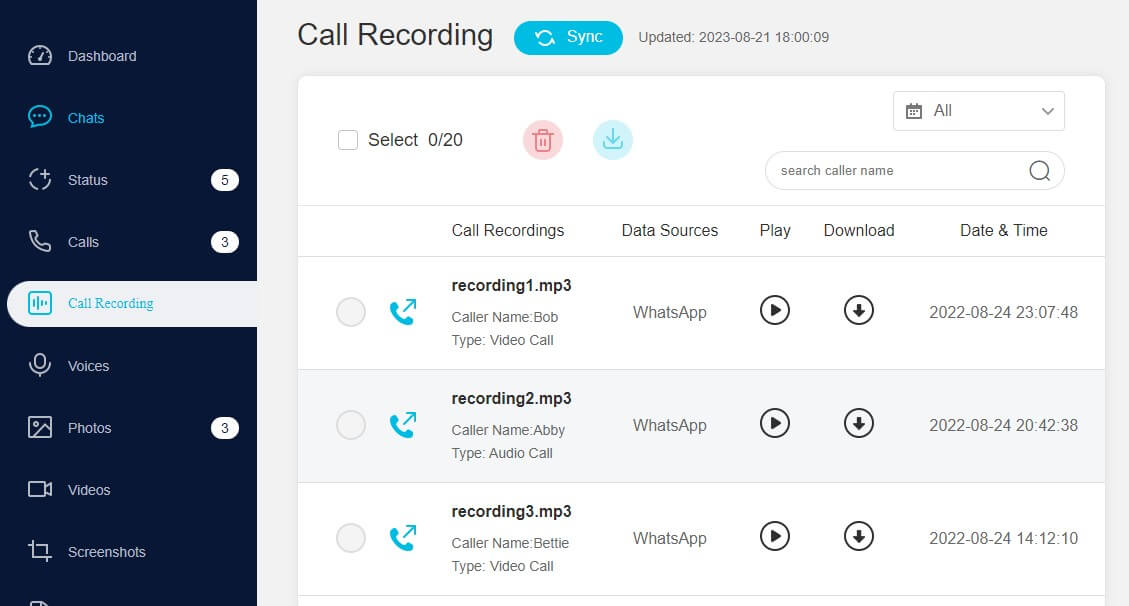 listen to someone WhatsApp call recording