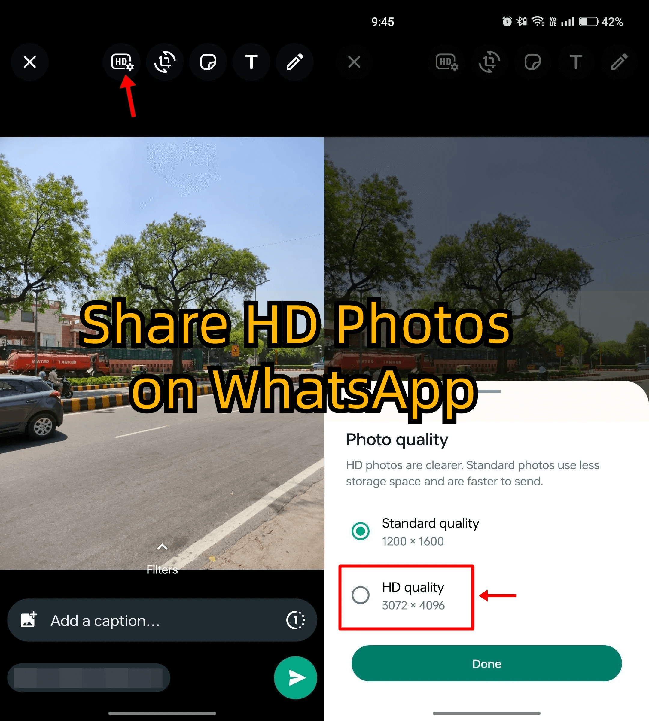 WhatsApp new feature -- sharing HD photos