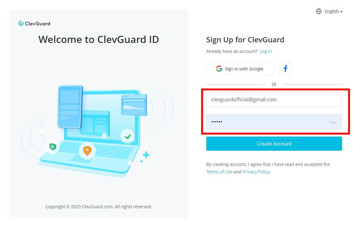 create an account on clevguard