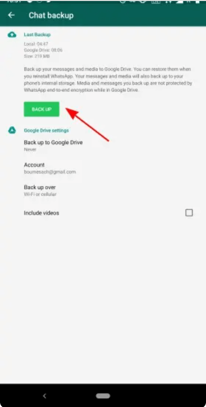 Sync WhatsApp messages to Google Drive