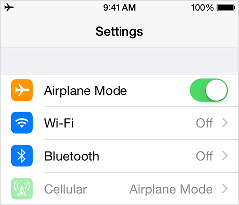 Activating the Airplane Mode