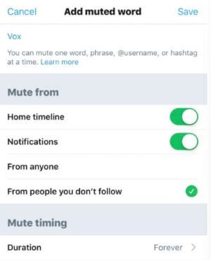 add mute words