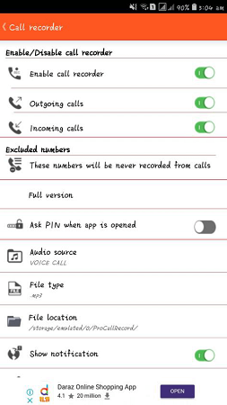 All Call Recorder Lite feature