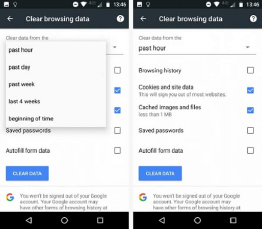 android clear browsing data