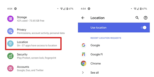 Turn off the location on Android