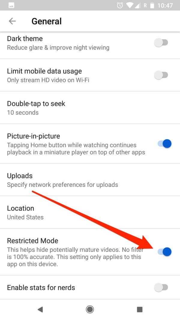android restricted mode