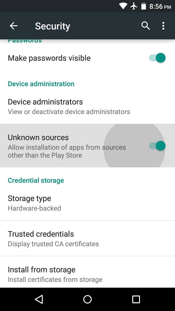 allow downloads from third parties or unknown sources