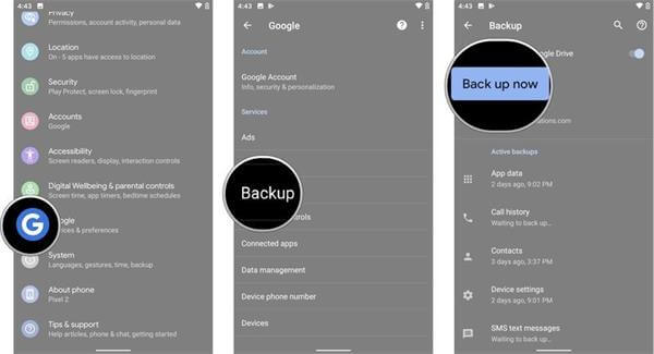back up messages on android via google drive