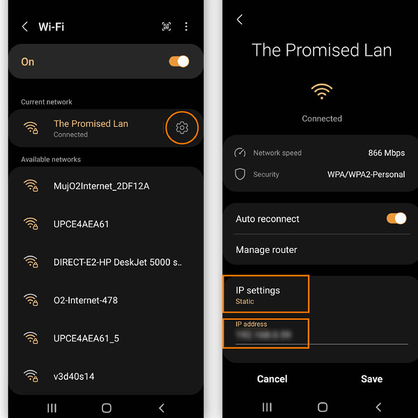 change ip address on Android