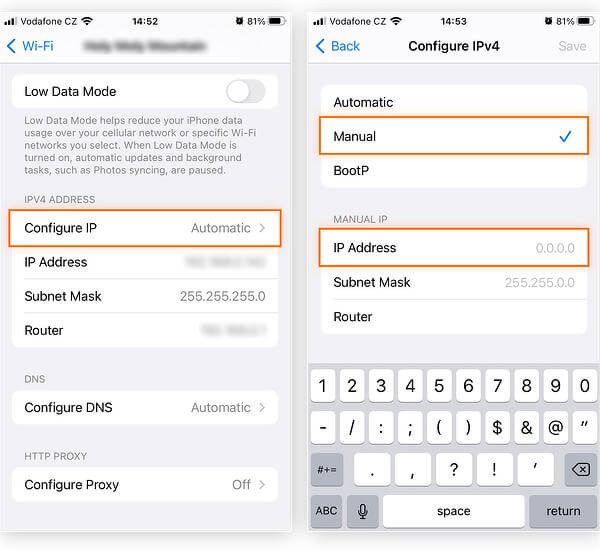 change ip address on iphone and android