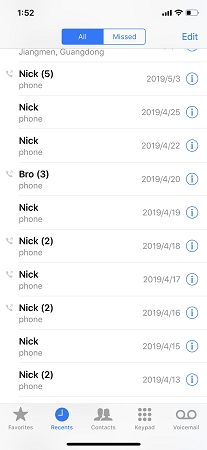 check call history on iphone by phone app directly