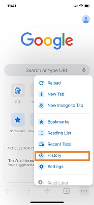 view chrome search history on iphone