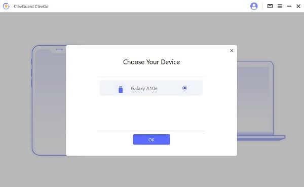 chooce your device when connecting clevgo