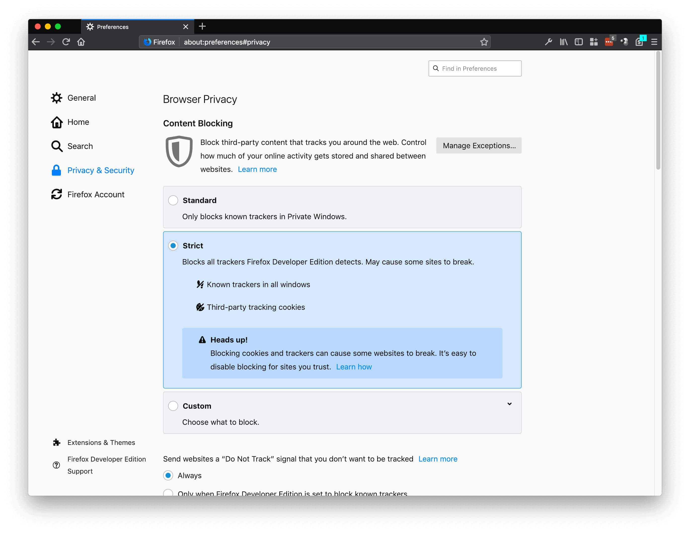 content blocking setting