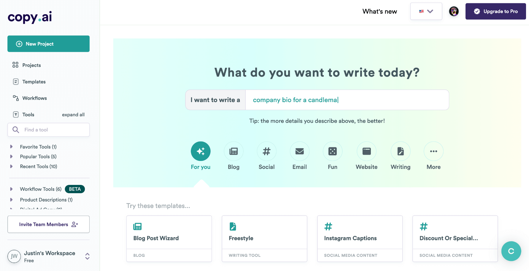 Copy.ai email generator