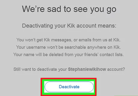 deactivate email kik account