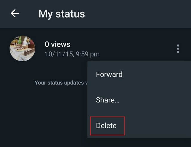 how to remove whatsapp status