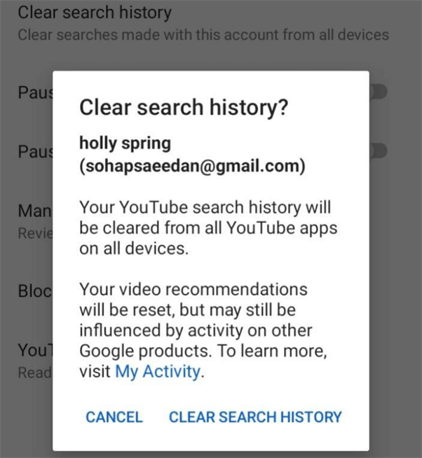 delete youtube search history on mobile