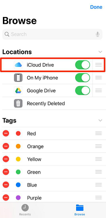 how to enable iCloud Drive in the files app on iPhone