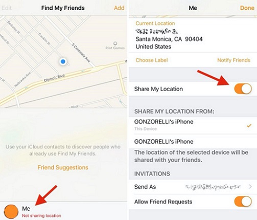 enable share my location in find my friends app