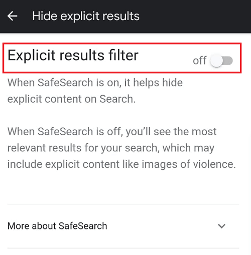 explicit result filter